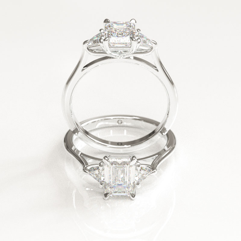 Emerald & Trapezoid Trilogy Engagement Ring - Image 5