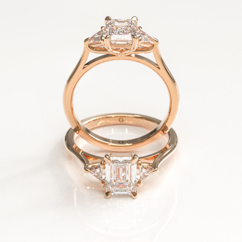 Emerald & Trapezoid Trilogy Engagement Ring - Image 4