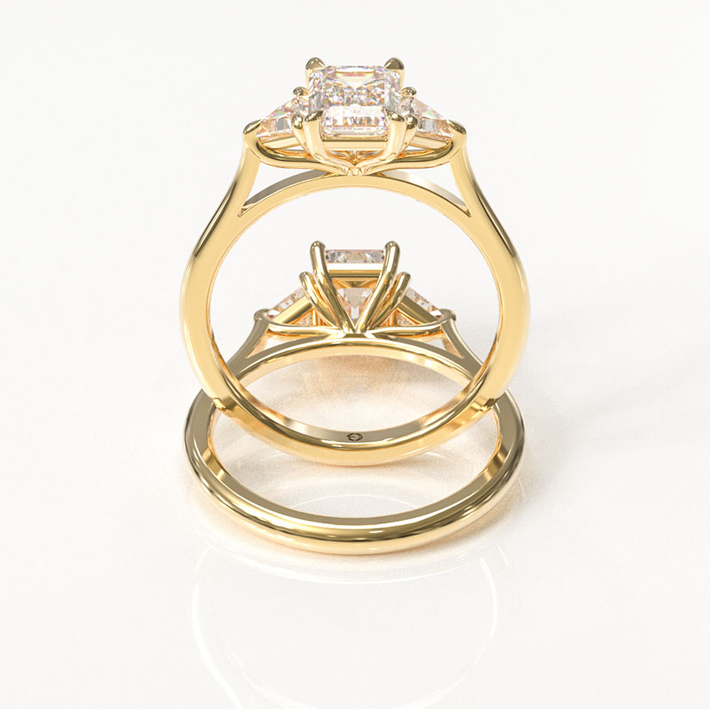 Emerald & Trapezoid Trilogy Engagement Ring - Image 3