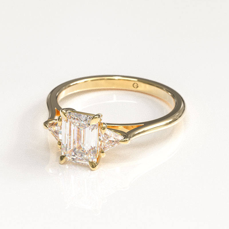 Emerald & Trapezoid Trilogy Engagement Ring - Image 2