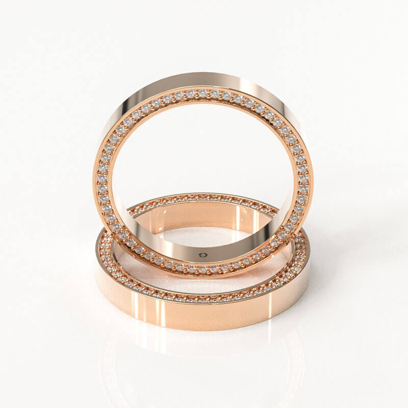 Rose Gold Flat Band with Side Pavé Diamonds - Image 3