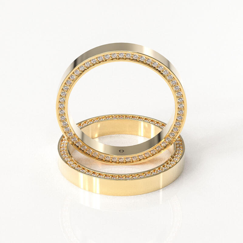 Yellow Gold Flat Band with Side Pavé Diamonds - Image 3
