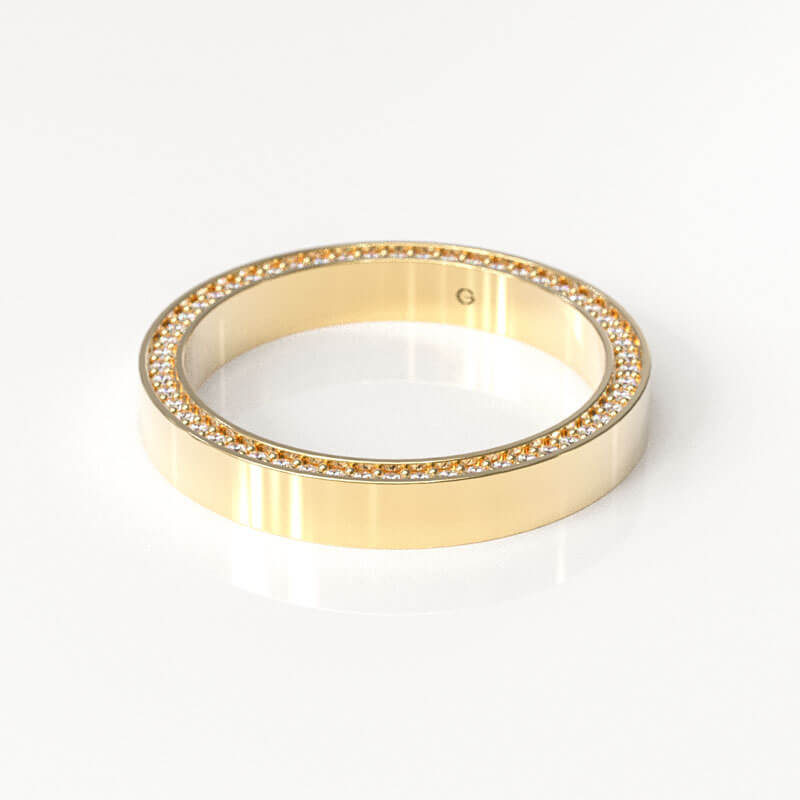 Yellow Gold Flat Band with Side Pavé Diamonds - Image 2