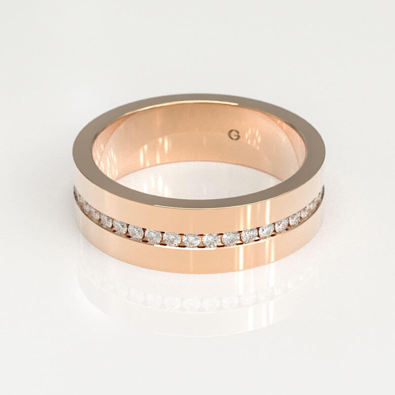 Rose Gold Centered Channel Set Gents Band - Image 2