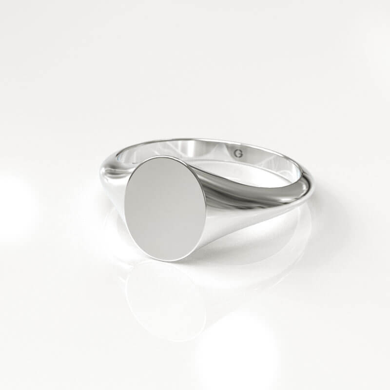 White Gold Oval Signet Ring - Image 2
